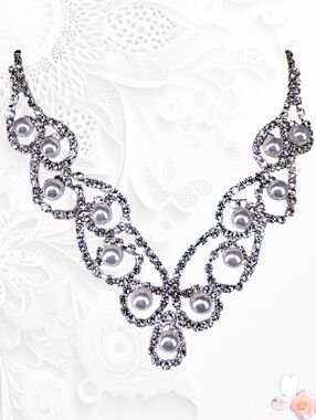 Stunning Bridal Rhinestone Pearl Statement Necklace Wedding Silver Tone